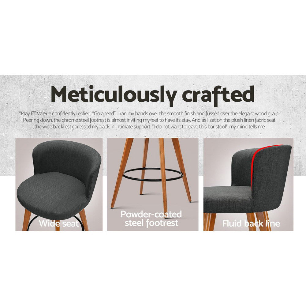 Set of 2 Wooden Fabric Bar Stools- Charcoal