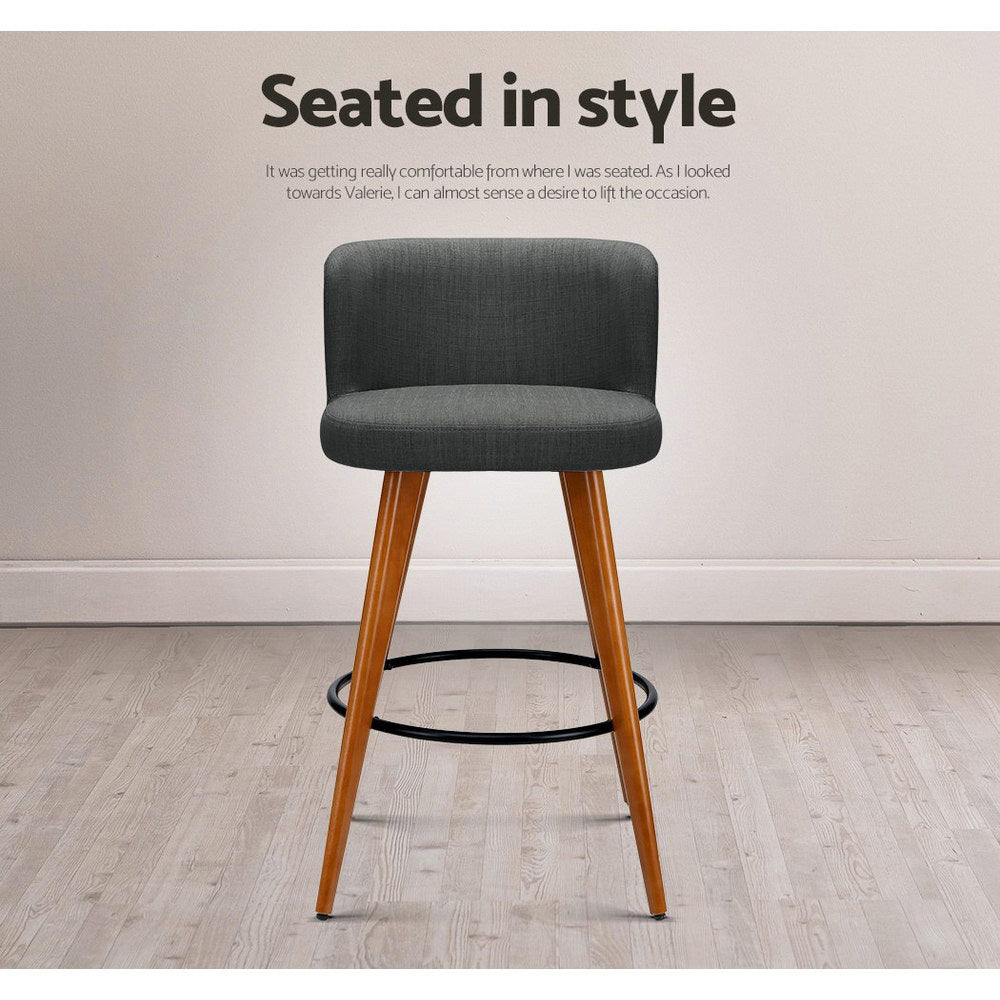 Set of 2 Wooden Fabric Bar Stools- Charcoal