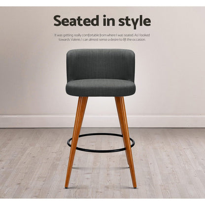 Set of 2 Wooden Fabric Bar Stools- Charcoal