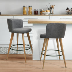 Set of 2 Wooden Fabric Bar Stools- Charcoal