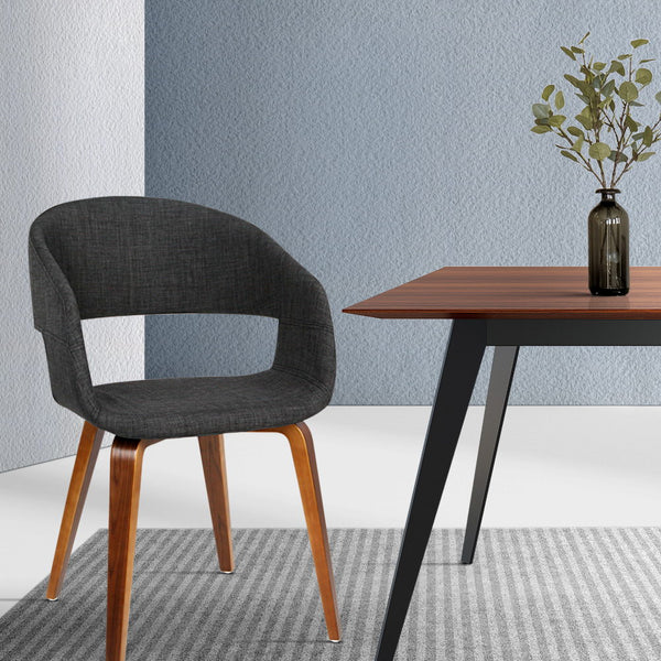  Set of 2 Timber Wood and Fabric Dining Chairs - Charcoal