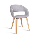 Set of 2 Timber Wood and Fabric Dining Chairs - Light Grey