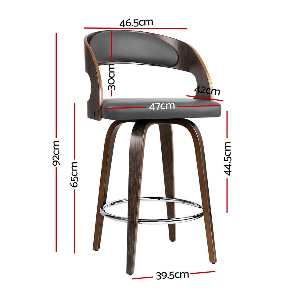Set of 2 Walnut Wooden Bar Stool - Grey and Walnut