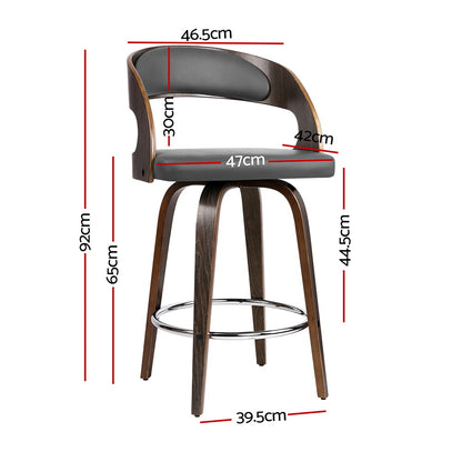 Set of 2 Walnut Wooden Bar Stool - Grey and Walnut
