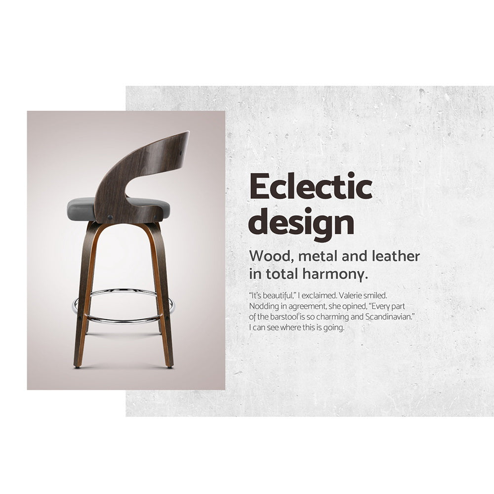 Set of 2 Walnut Wooden Bar Stool - Grey and Walnut
