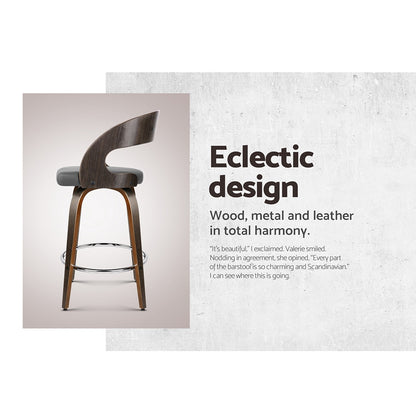 Set of 2 Walnut Wooden Bar Stool - Grey and Walnut