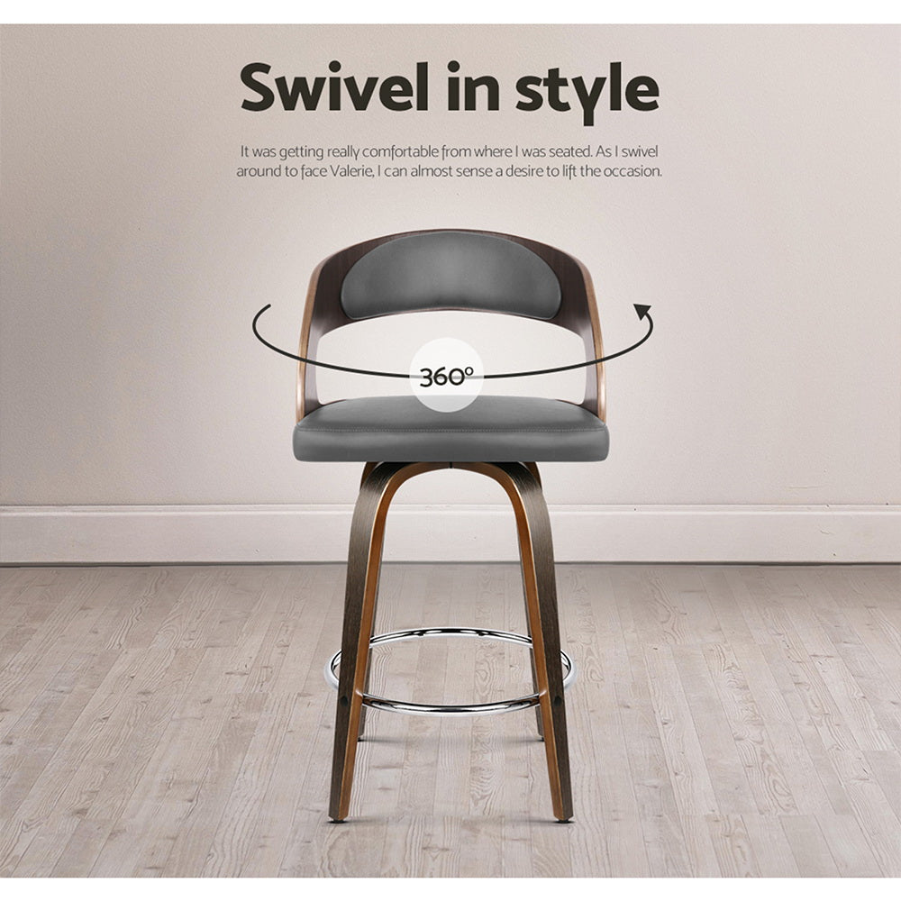 Set of 2 Walnut Wooden Bar Stool - Grey and Walnut