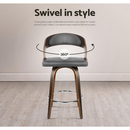 Set of 2 Walnut Wooden Bar Stool - Grey and Walnut