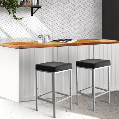 Set of 2 PU Leather Backless Bar Stools - Melbourne Home & Living