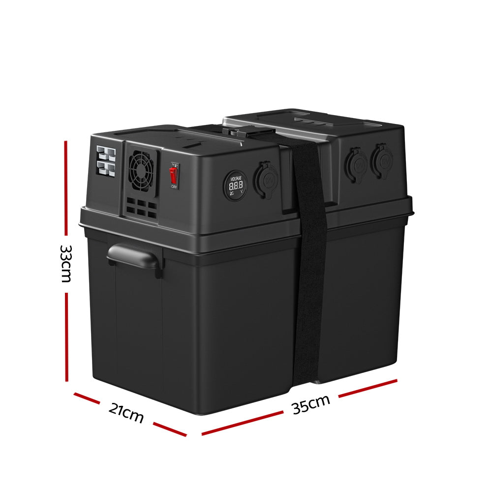 Giantz Battery Box 300W Inverter Deep Cycle Battery Portable Caravan Camping Usb