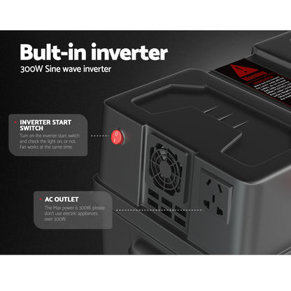 Giantz Battery Box 300W Inverter Deep Cycle Battery Portable Caravan Camping Usb