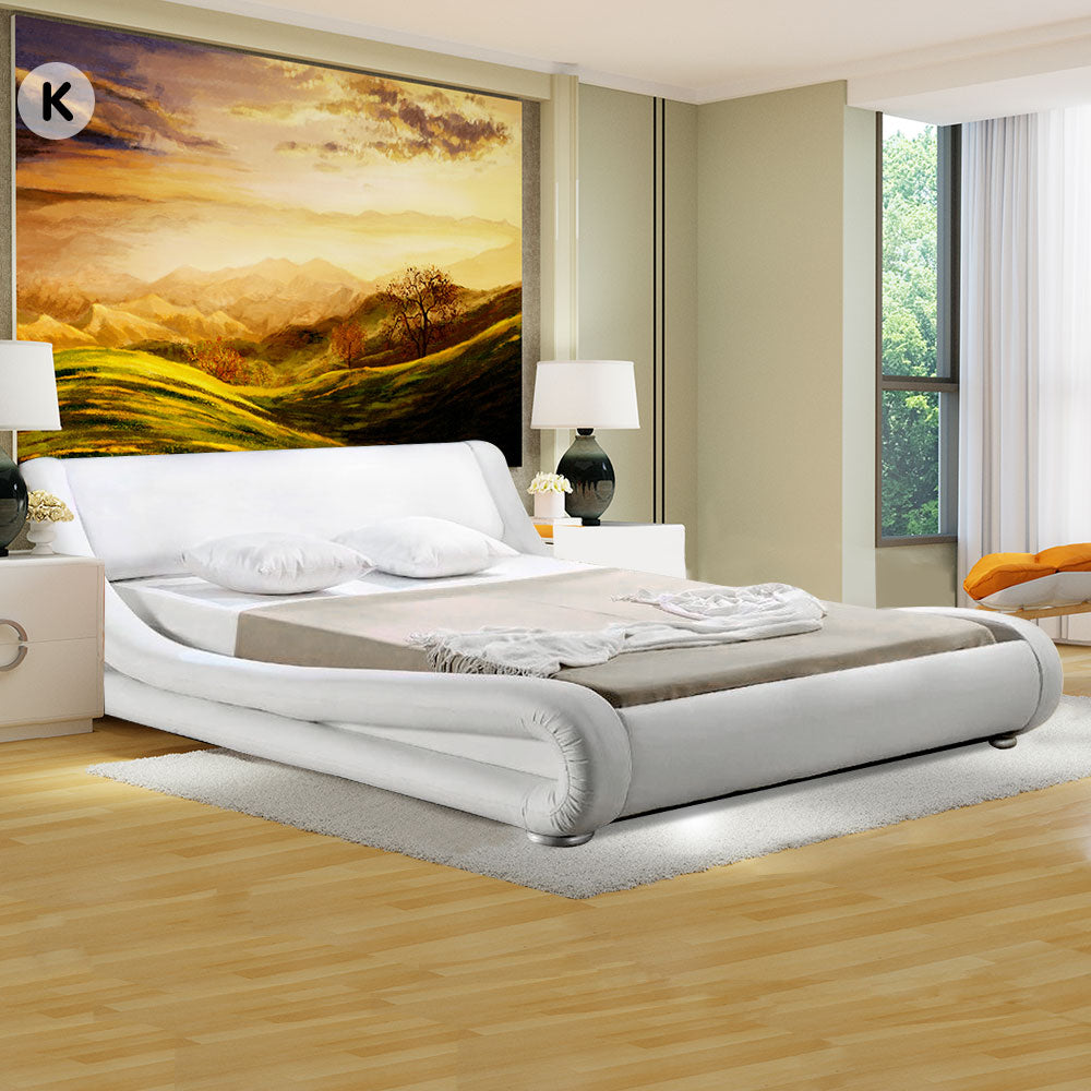King Size Faux Leather Curved Bed Frame - White