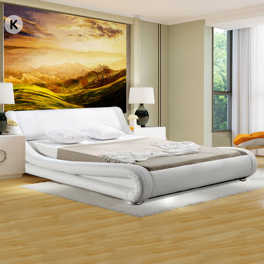 King Size Faux Leather Curved Bed Frame - White