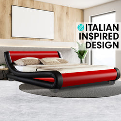 King Size Faux Leather Curved Bed Frame - Red