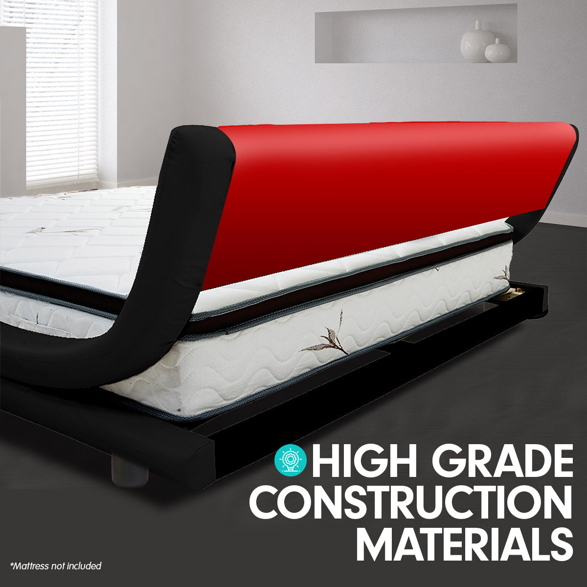 King Size Faux Leather Curved Bed Frame - Red