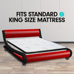 King Size Faux Leather Curved Bed Frame - Red