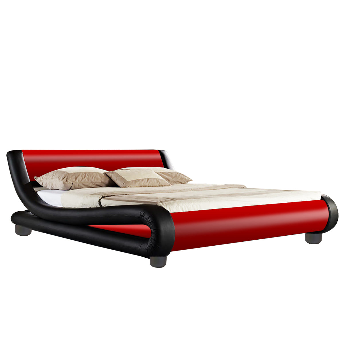 King Size Faux Leather Curved Bed Frame - Red