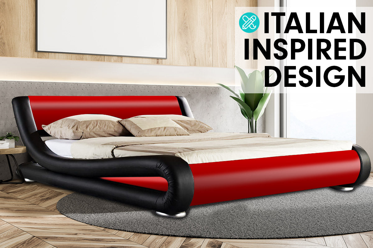 Queen Size Faux Leather Curved Bed Frame - Red