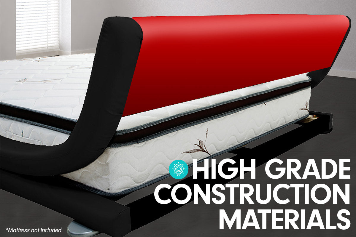 Queen Size Faux Leather Curved Bed Frame - Red