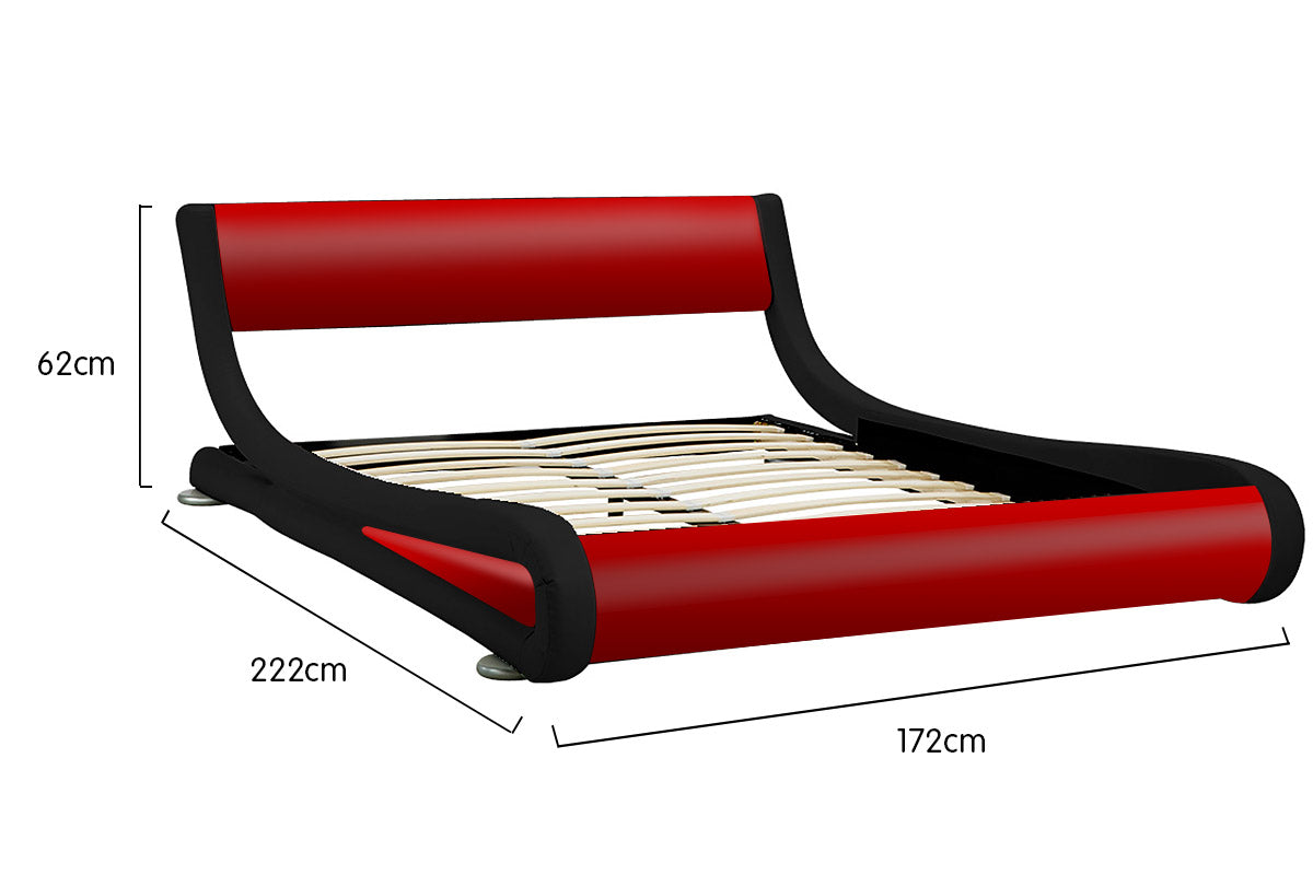 Queen Size Faux Leather Curved Bed Frame - Red