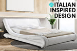 Queen Size Faux Leather Curved Bed Frame - White