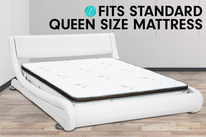 Queen Size Faux Leather Curved Bed Frame - White
