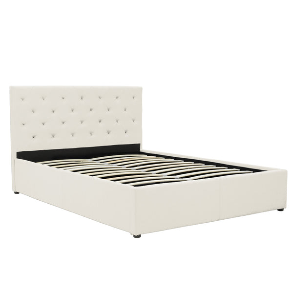  Double Fabric Gas Lift Bed Frame with Headboard - Beige