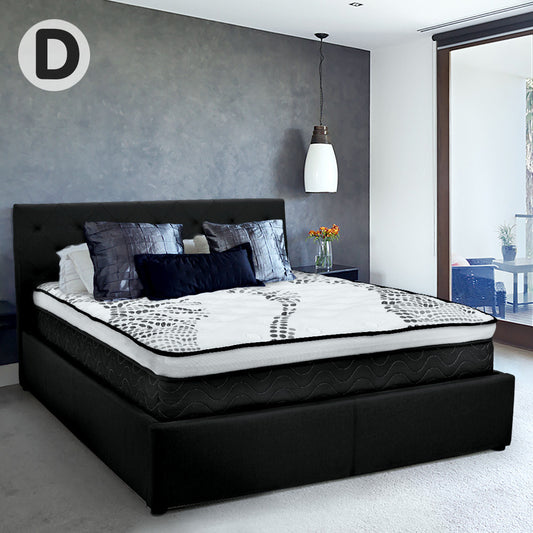 Double Fabric Gas Lift Bed Frame with Headboard - Black