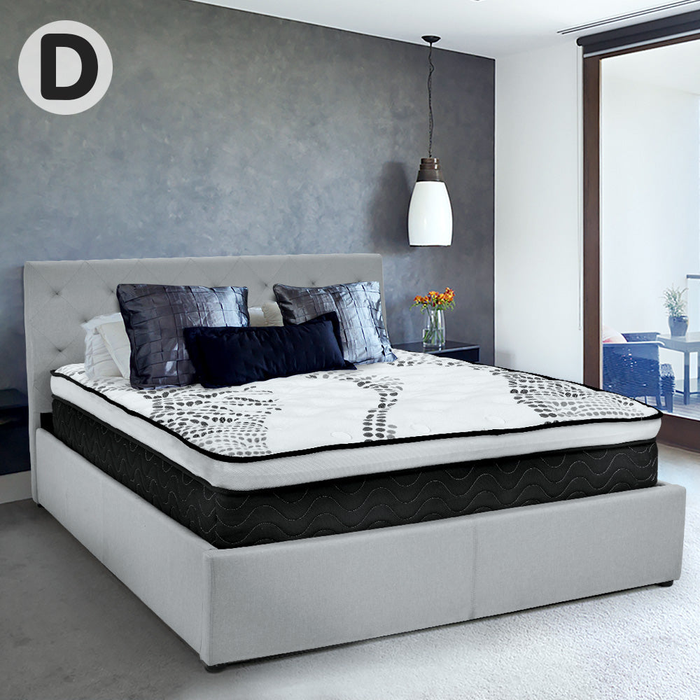 Double Fabric Gas Lift Bed Frame with Headboard - Grey