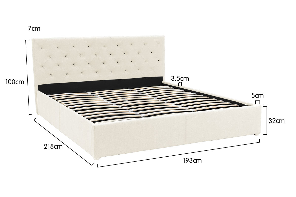 King Fabric Gas Lift Bed Frame with Headboard - Beige