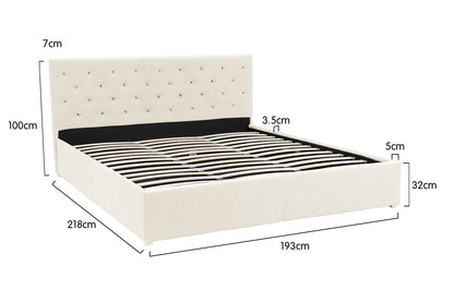 King Fabric Gas Lift Bed Frame with Headboard - Beige