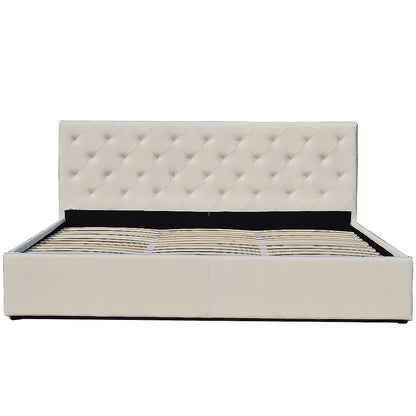 King Fabric Gas Lift Bed Frame with Headboard - Beige