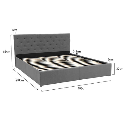 King Fabric Gas Lift Bed Frame with Headboard - Dark Grey