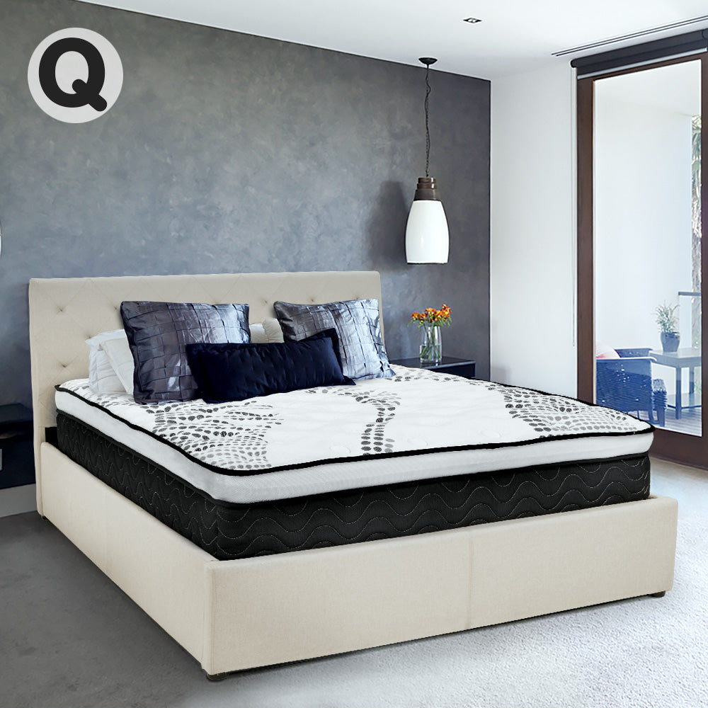 Queen Fabric Gas Lift Bed Frame with Headboard - Beige