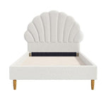 Bed Frame Single Size Scallop-Shape Bedhead White Boucle
