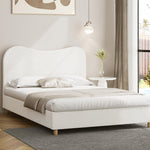 Bed Frame Double Size White Boucle Cloud Shape