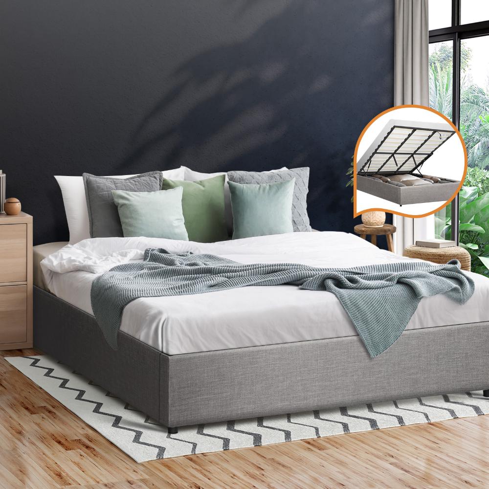 King Bed Frame Mattress Base with Lift Gas Beige