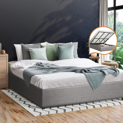 King Bed Frame Mattress Base with Lift Gas Beige