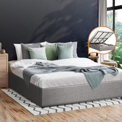 King Bed Frame Mattress Base with Lift Gas Beige