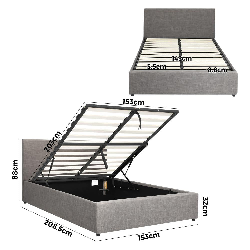 Queen Bed Frame with Gas Lift and Storage Space Mattress Base