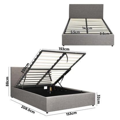 Queen Bed Frame with Gas Lift and Storage Space Mattress Base