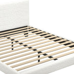 Double Bed Frame with Wooden Slats and Boucle Fabric Bed Base Mattress Platfrom White