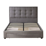 Queen Size Base with Three Drawers Linen Cotton Bed Frame Grey