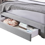 Queen Size Base with Three Drawers Linen Cotton Bed Frame Grey
