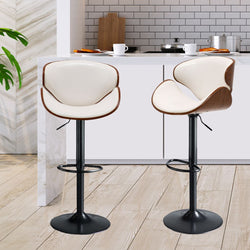 1x Kitchen Bar Stools Gas Lift Beech Wooden Metal White