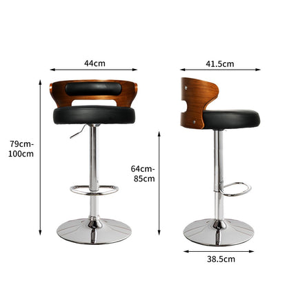 1x Kitchen Bar Stools Gas Lift Beech Wooden Metal Grey