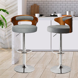 1x Kitchen Bar Stools Gas Lift Beech Wooden Metal Grey