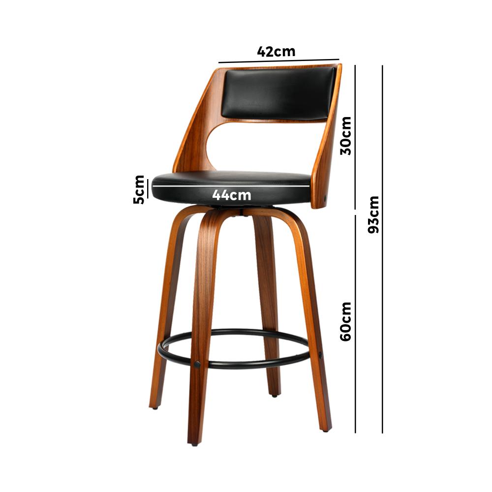 2xBar Stools Wooden Bar Stool Swivel Chair Leather Kitchen Dining Black