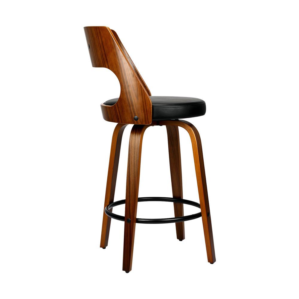 2xBar Stools Wooden Bar Stool Swivel Chair Leather Kitchen Dining Black