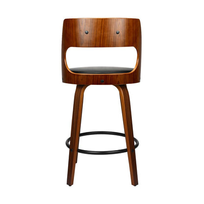 2xBar Stools Wooden Bar Stool Swivel Chair Leather Kitchen Dining Black